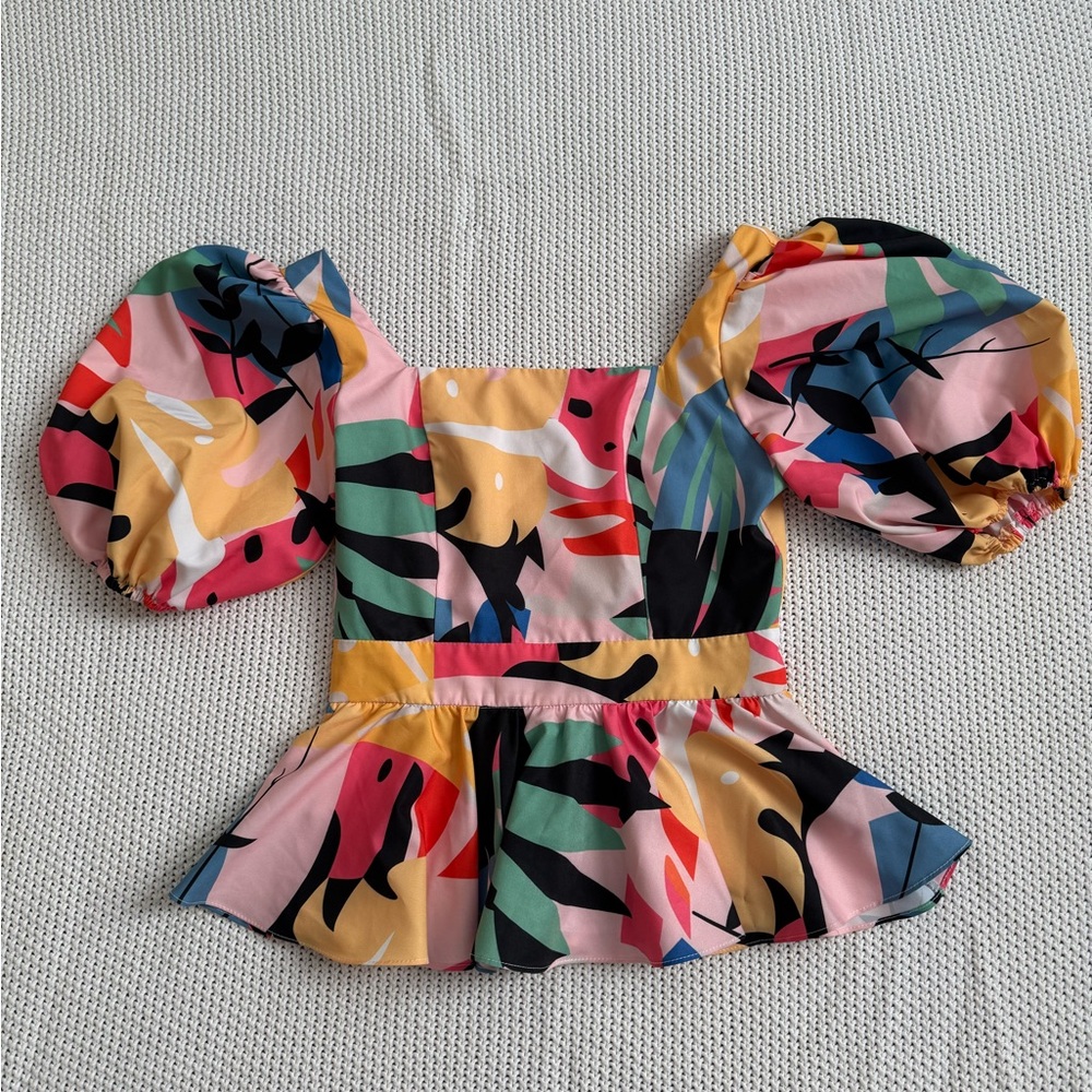 Free People Multicolor Puff Sleeve Blouse